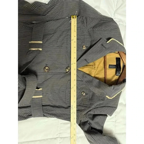 Apostrophe Women's Striped Jacket Size 12 Navy Button-Up Belted Waist - Picture 9 of 10